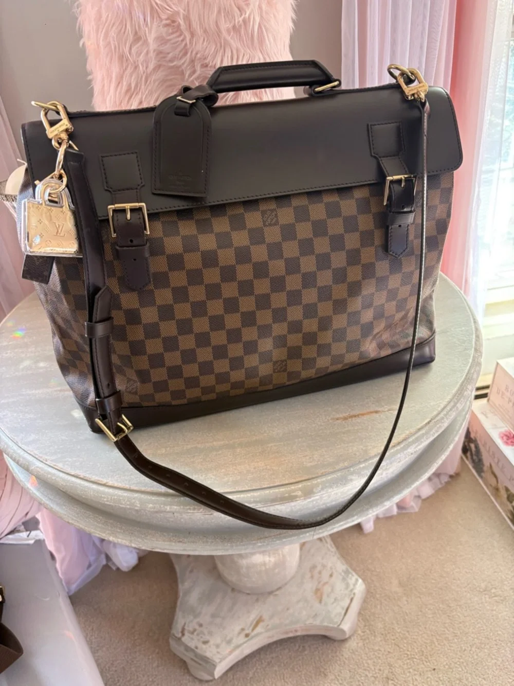 Louis Vuitton Brown Damier Canvas Travel Weekend Bag with Dark Trim - Picture 6 of 16